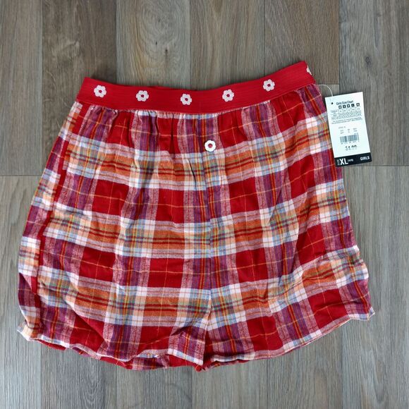 Vintage 90s Honors Girls XL 14/16 Red Plaid Elastic Waist Boxer Shorts Sleepwear - Picture 1 of 8